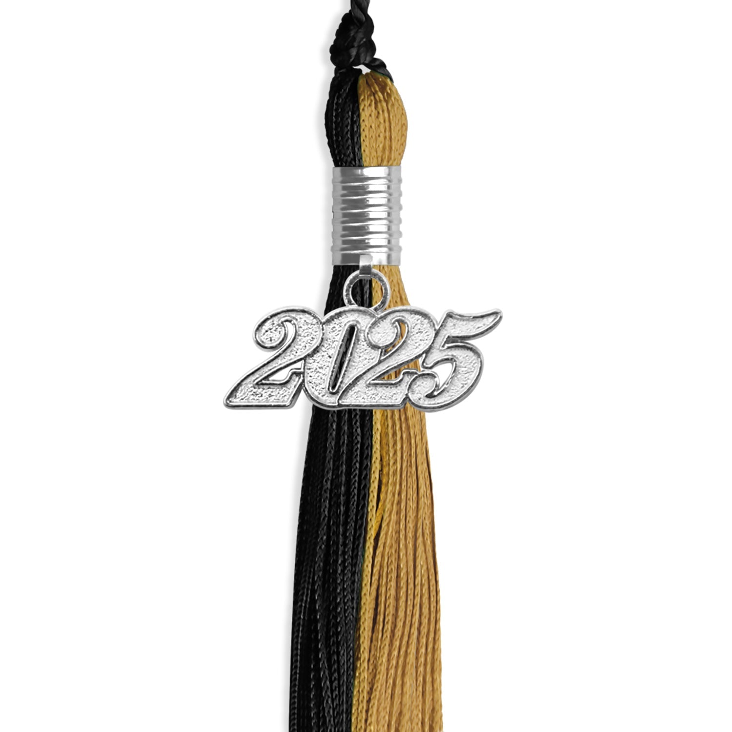 Black/Antique Gold Graduation Tassel with Silver Date Drop - Endea Graduation