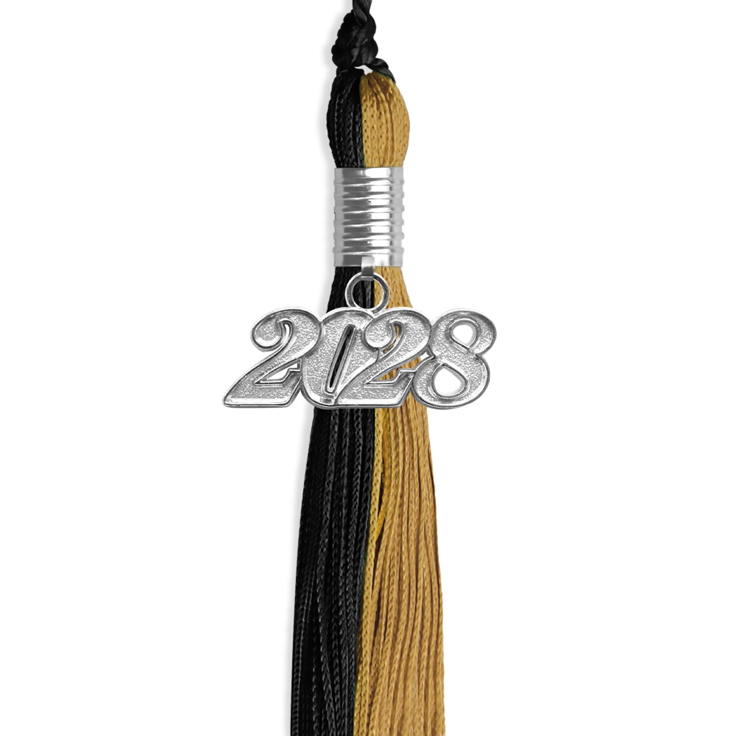 Black/Antique Gold Graduation Tassel with Silver Date Drop - Endea Graduation