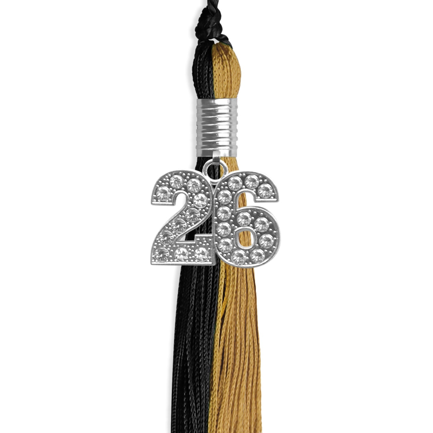 Black/Antique Gold Graduation Tassel with Silver Date Drop - Endea Graduation
