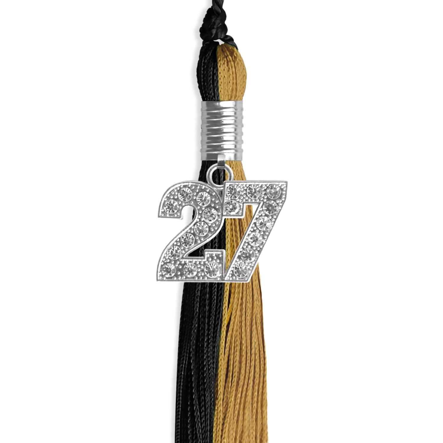 Black/Antique Gold Graduation Tassel with Silver Date Drop - Endea Graduation