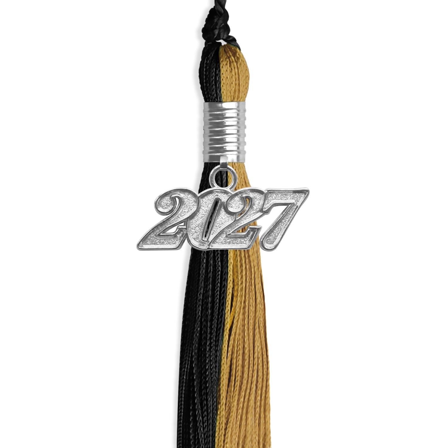 Black/Antique Gold Graduation Tassel with Silver Date Drop - Endea Graduation