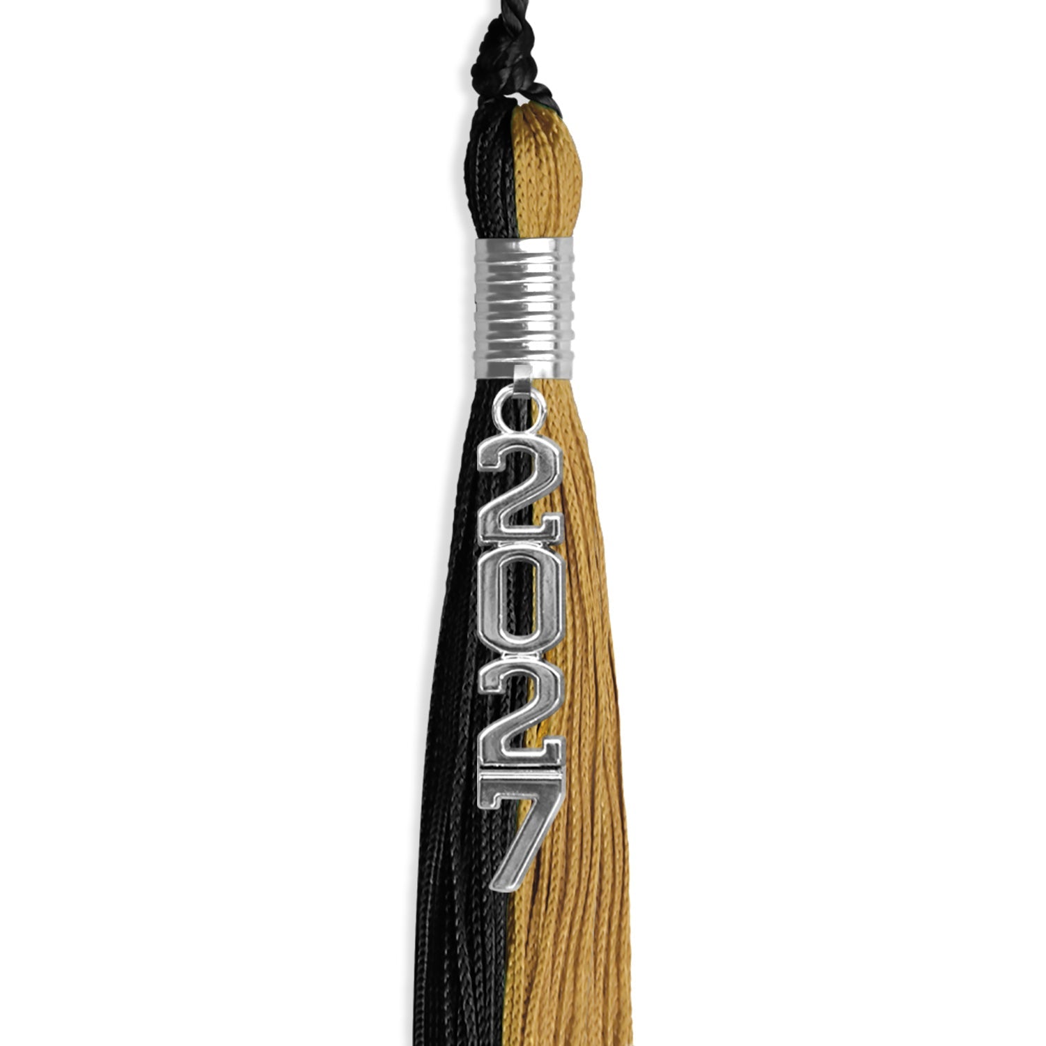 Black/Antique Gold Graduation Tassel with Silver Stacked Date Drop - Endea Graduation