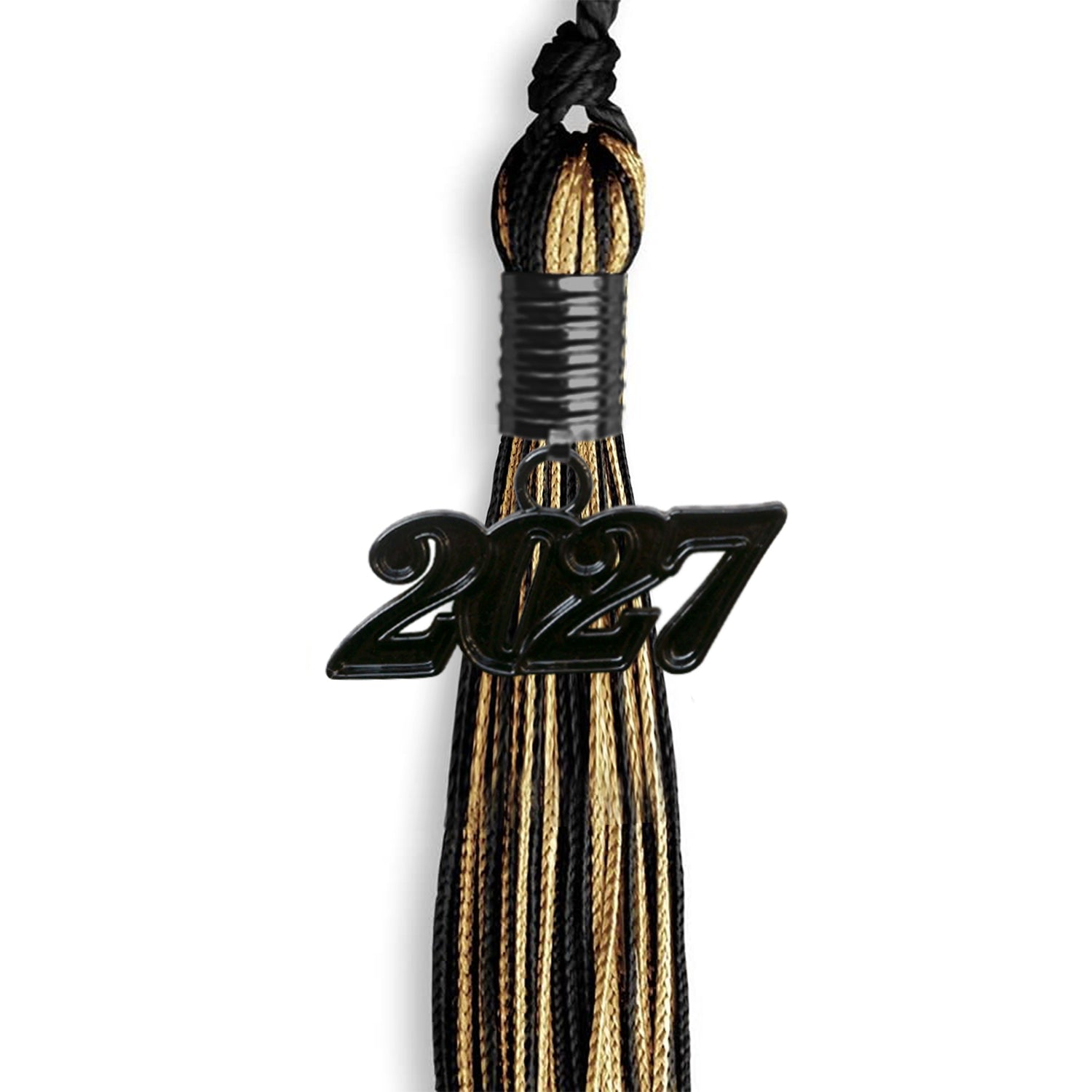 Black/Antique Gold Mixed Color Graduation Tassel with Black Date Drop - Endea Graduation