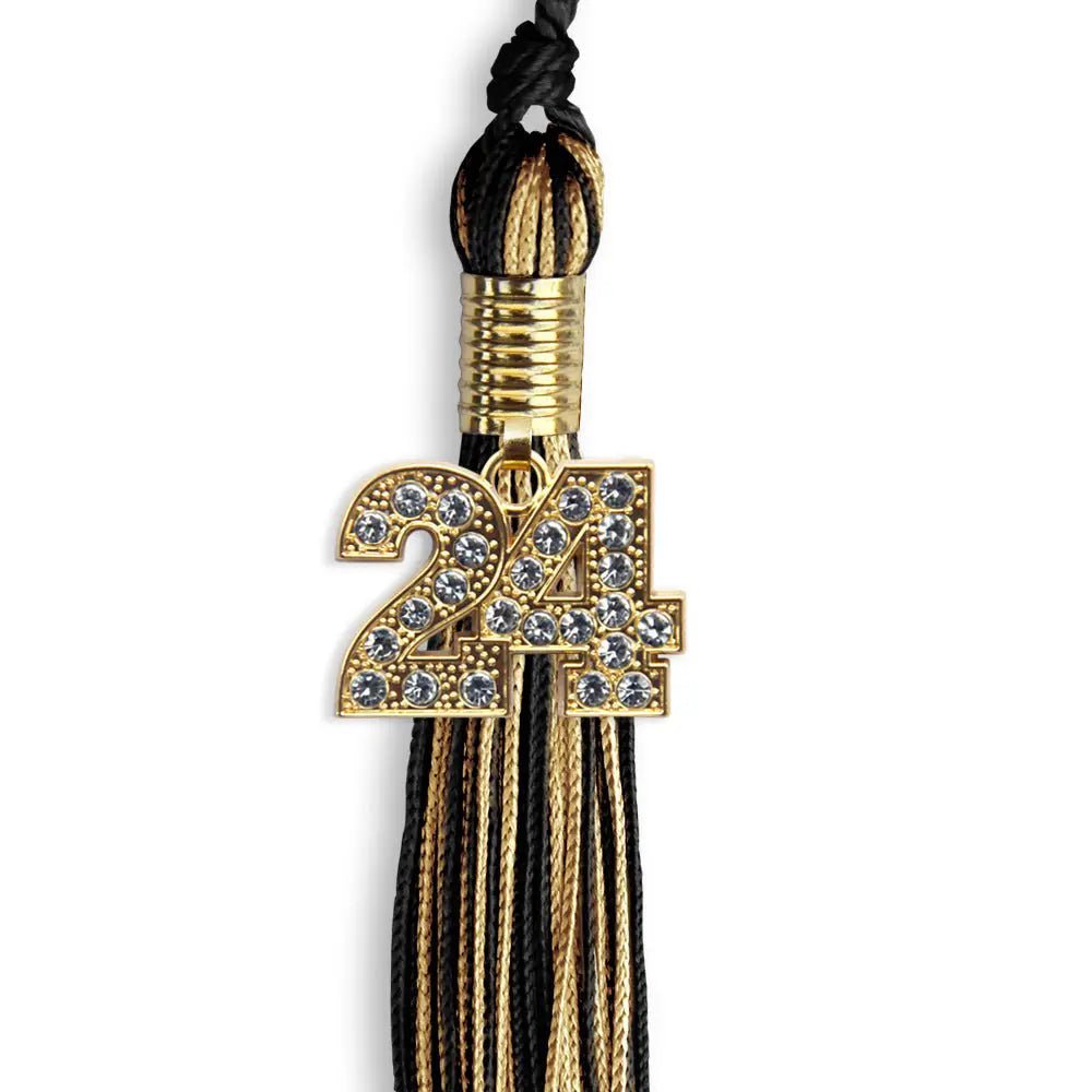 Black/Antique Gold Mixed Color Graduation Tassel with Gold Bling Charm - Endea Graduation