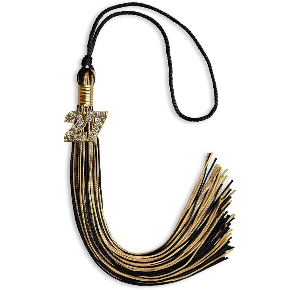 Black/Antique Gold Mixed Color Graduation Tassel with Gold Bling Charm - Endea Graduation