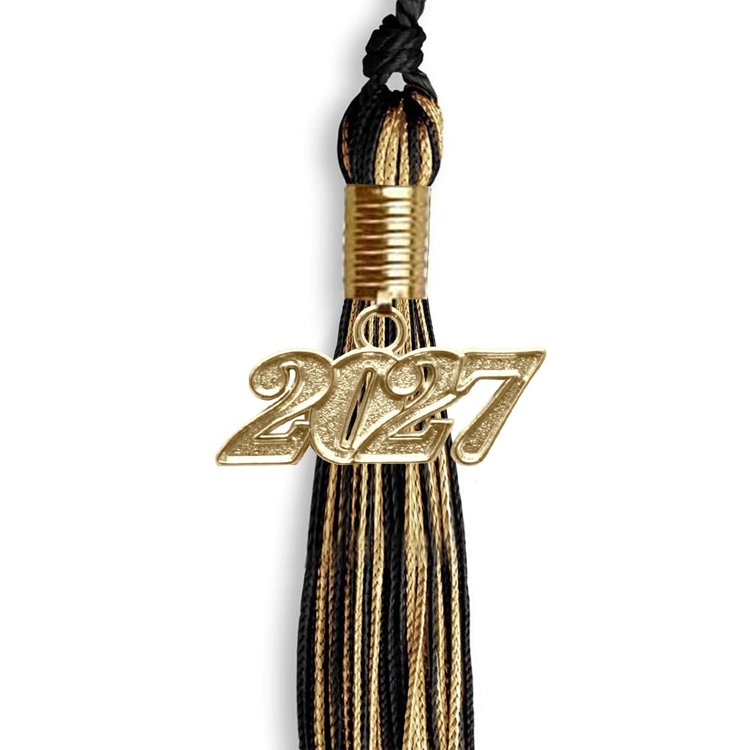 Black/Antique Gold Mixed Color Graduation Tassel with Gold Date Drop - Endea Graduation