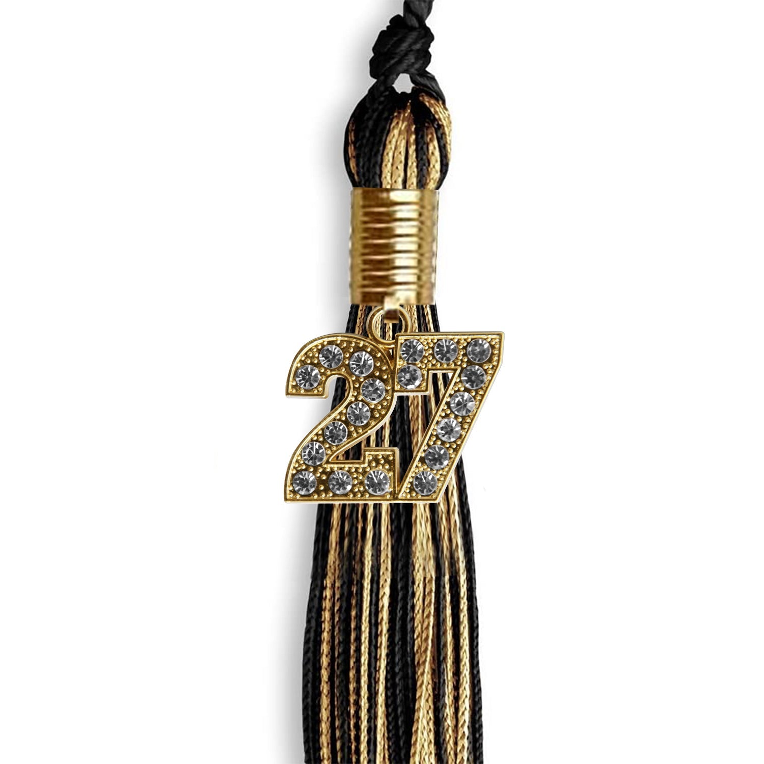 Black/Antique Gold Mixed Color Graduation Tassel with Gold Date Drop - Endea Graduation