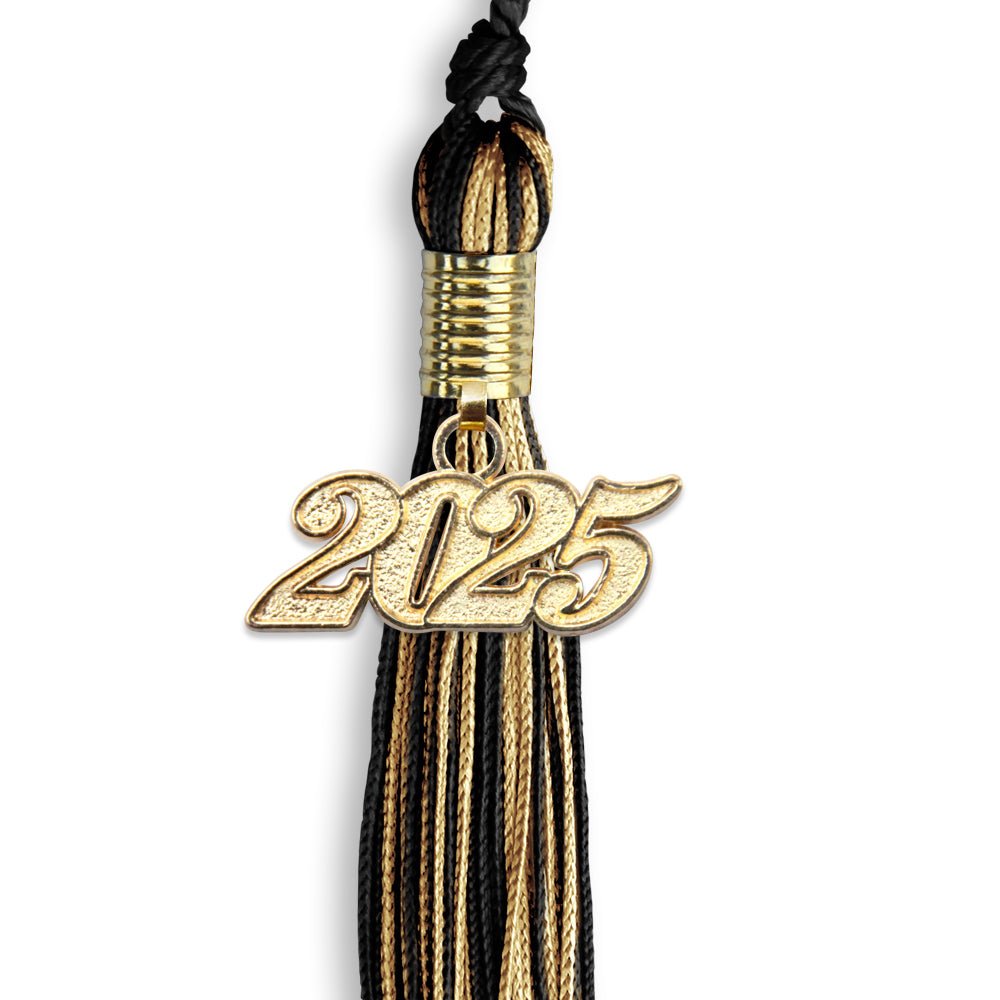 Black/Antique Gold Mixed Color Graduation Tassel with Gold Date Drop - Endea Graduation