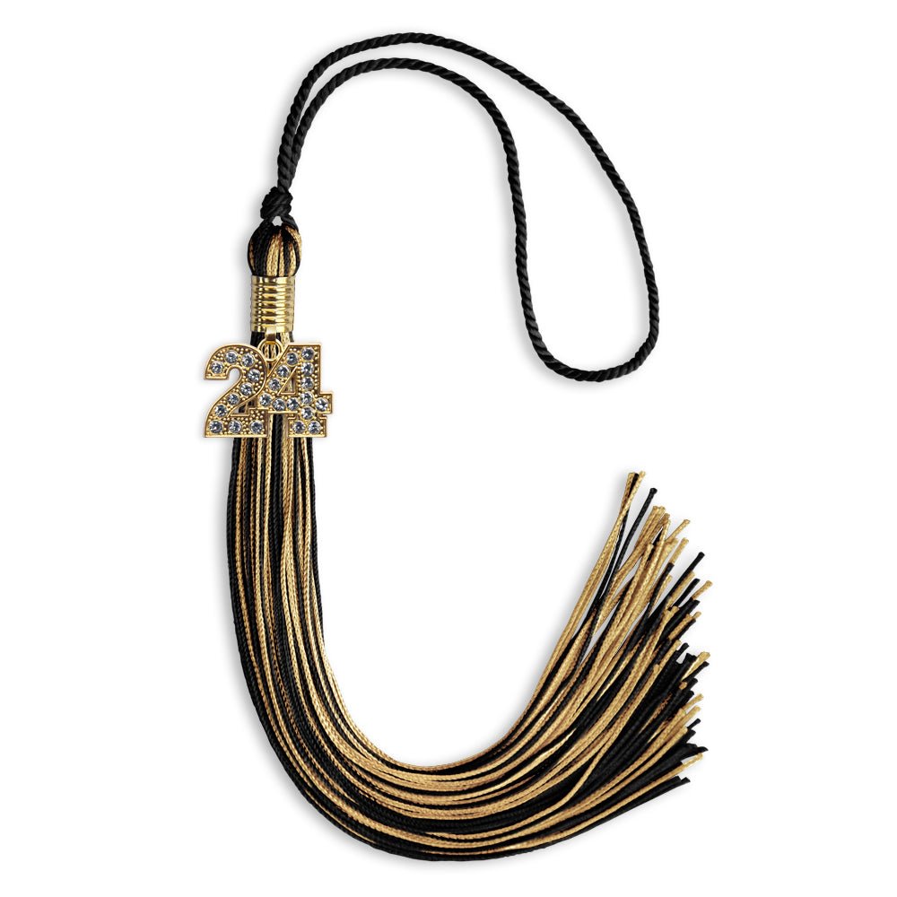 Black/Antique Gold Mixed Color Graduation Tassel with Gold Date Drop - Endea Graduation