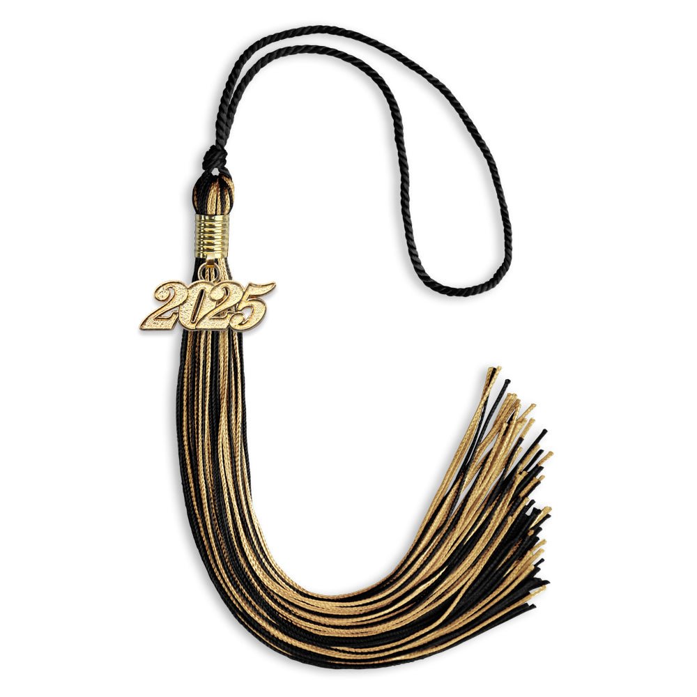 Black/Antique Gold Mixed Color Graduation Tassel with Gold Date Drop - Endea Graduation