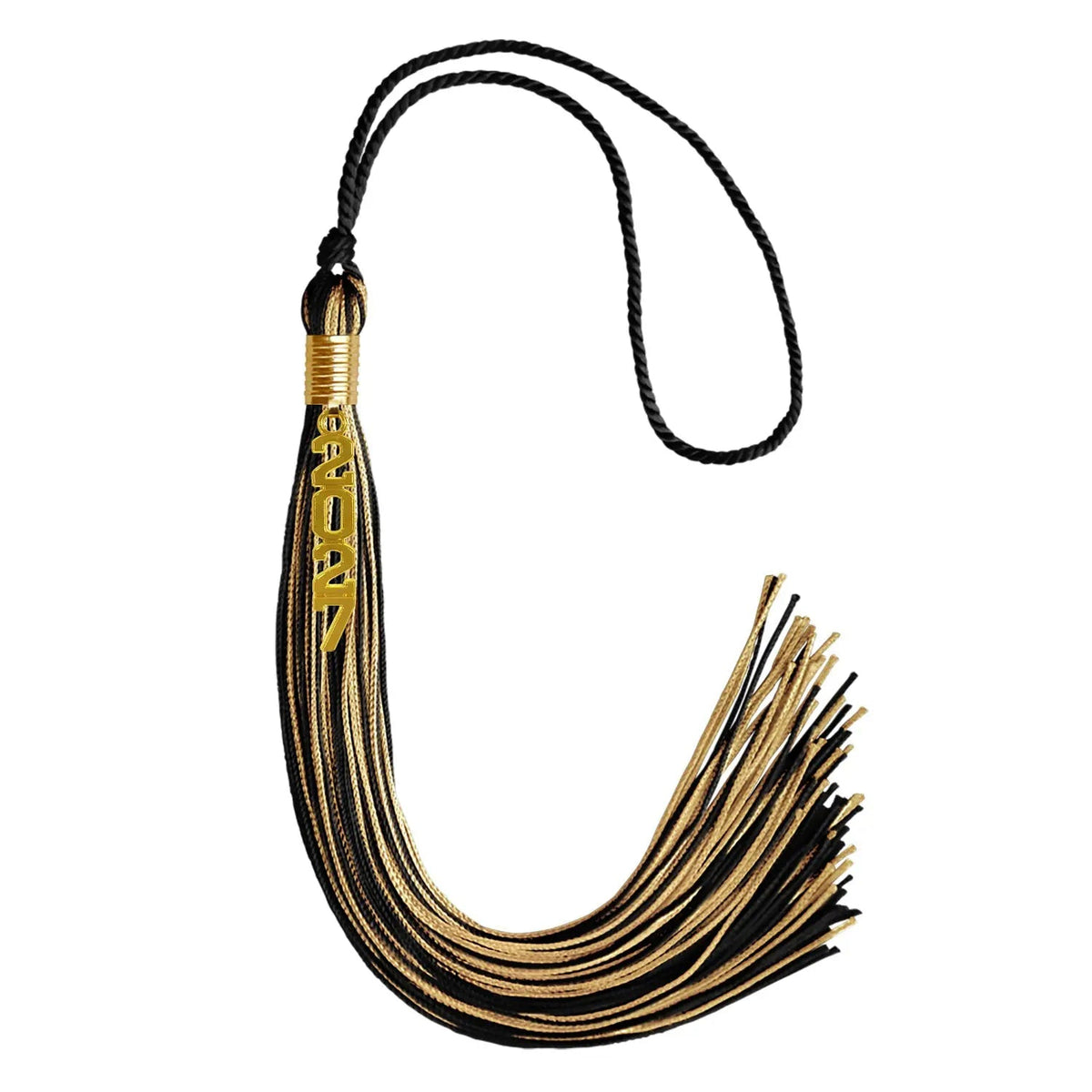 Black/Antique Gold Mixed Color Graduation Tassel with Gold Stacked Date Drop - Endea Graduation