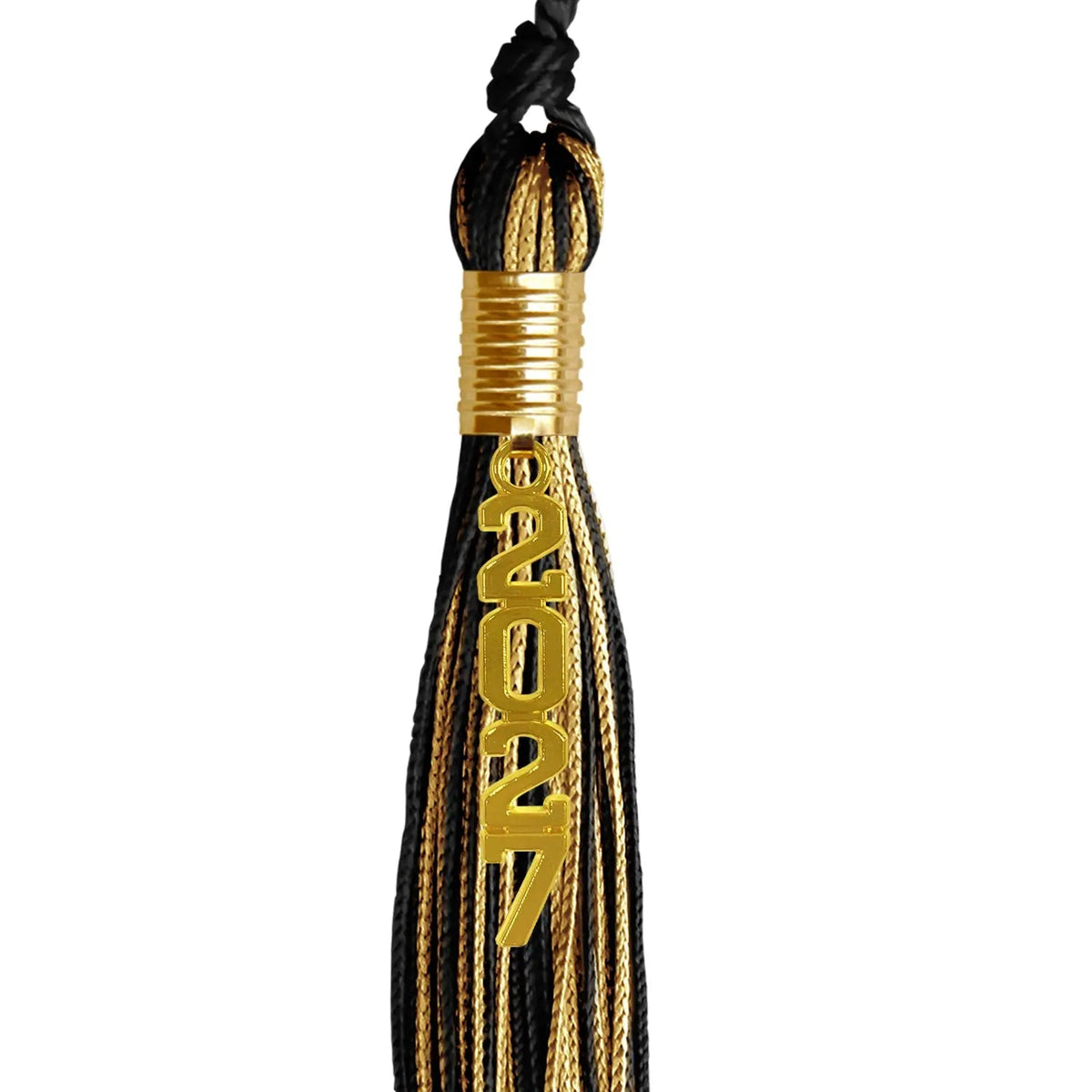 Black/Antique Gold Mixed Color Graduation Tassel with Gold Stacked Date Drop - Endea Graduation