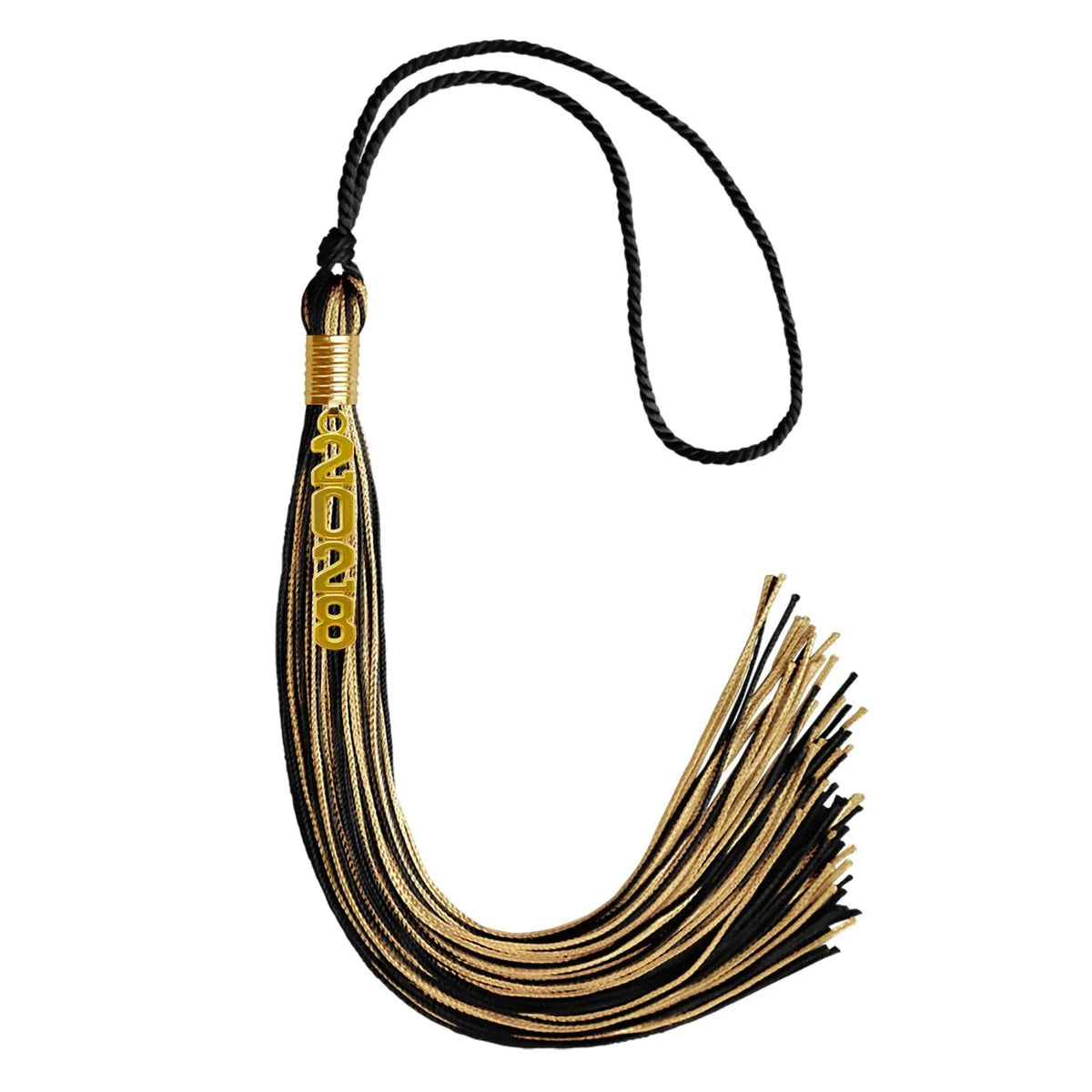 Black/Antique Gold Mixed Color Graduation Tassel with Gold Stacked Date Drop - Endea Graduation