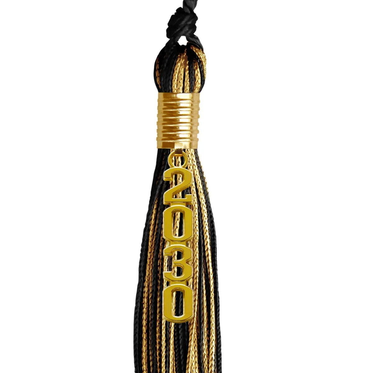 Black/Antique Gold Mixed Color Graduation Tassel with Gold Stacked Date Drop - Endea Graduation