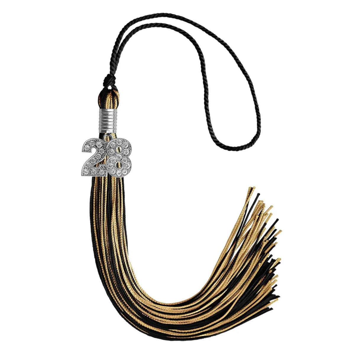 Black/Antique Gold Mixed Color Graduation Tassel with Silver Bling Charm - Endea Graduation