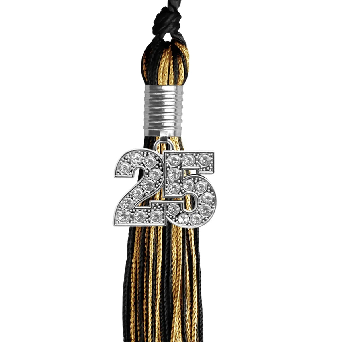 Black/Antique Gold Mixed Color Graduation Tassel with Silver Bling Charm - Endea Graduation