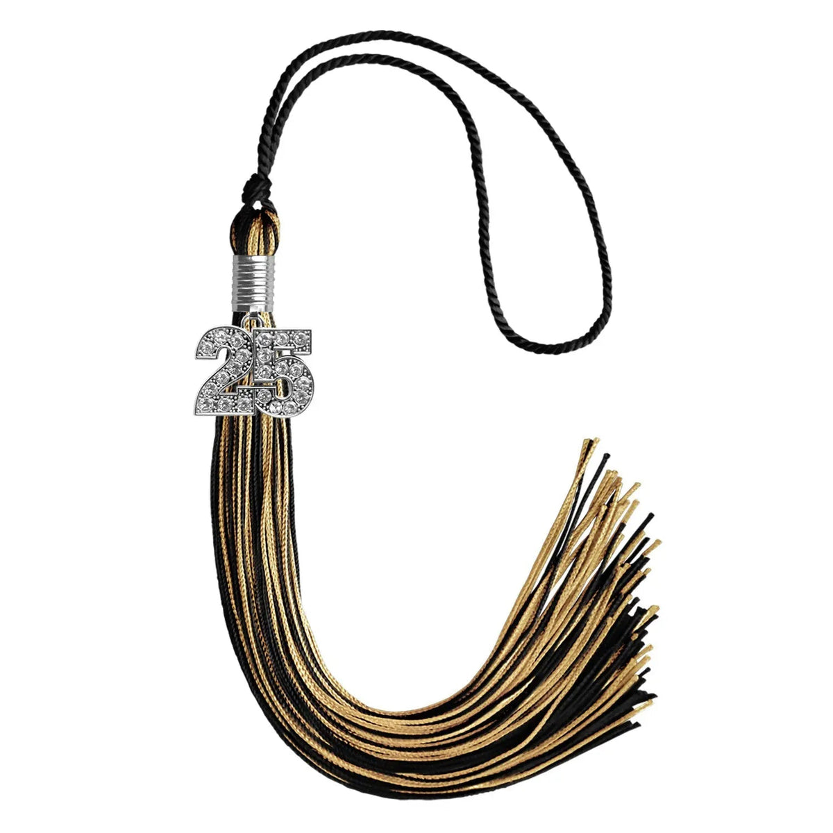 Black/Antique Gold Mixed Color Graduation Tassel with Silver Bling Charm - Endea Graduation