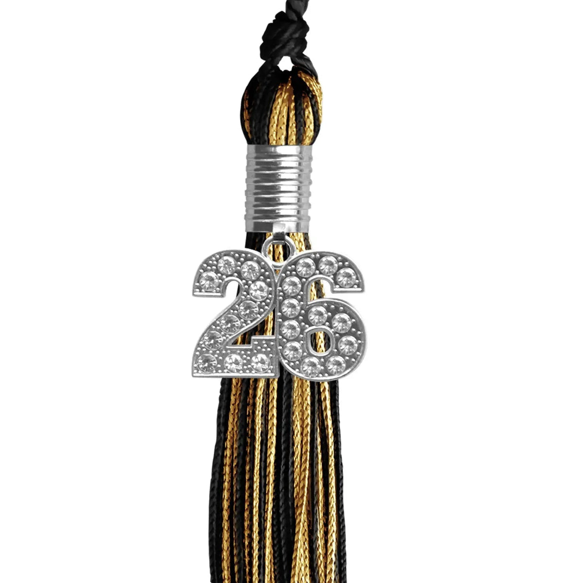 Black/Antique Gold Mixed Color Graduation Tassel with Silver Bling Charm - Endea Graduation