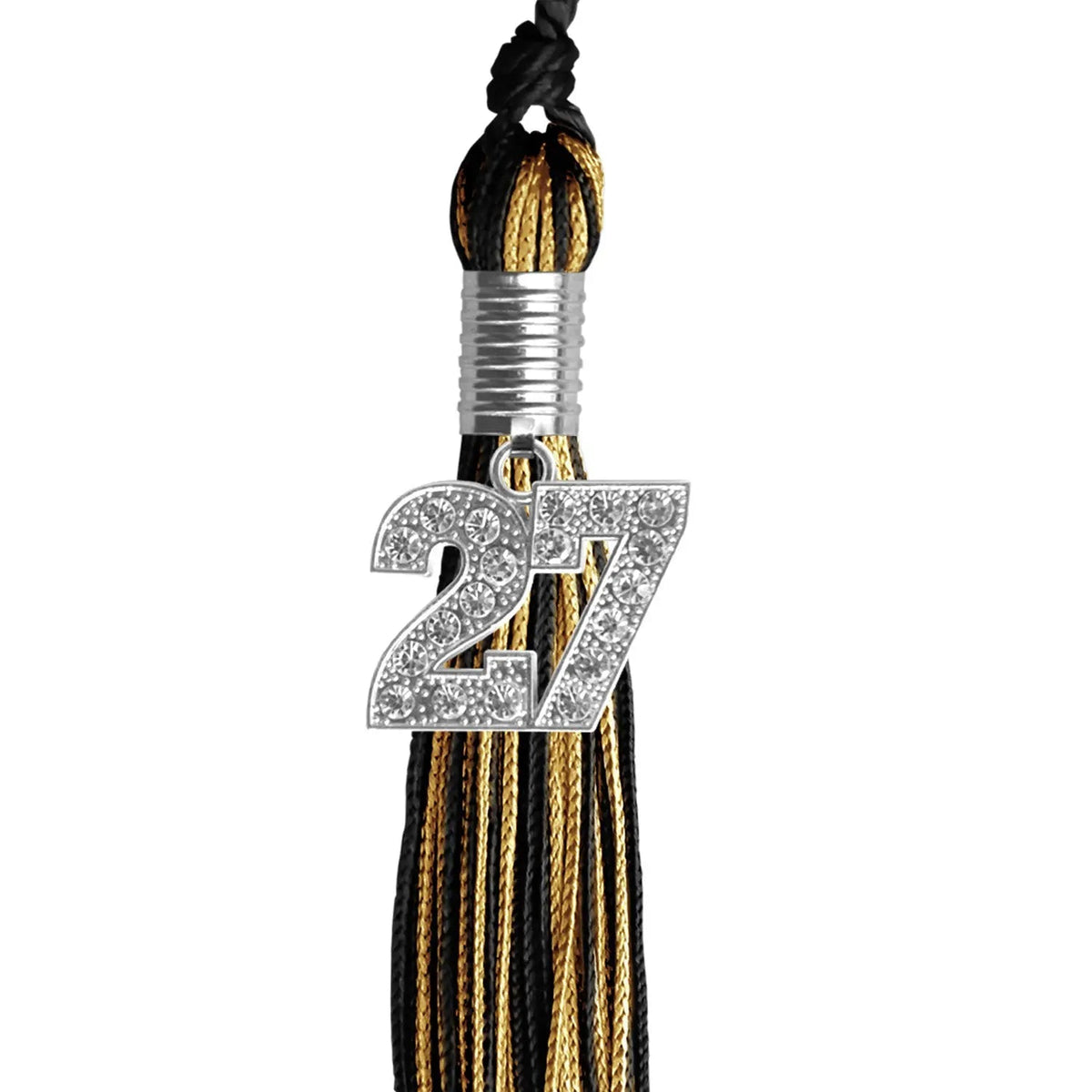 Black/Antique Gold Mixed Color Graduation Tassel with Silver Bling Charm - Endea Graduation