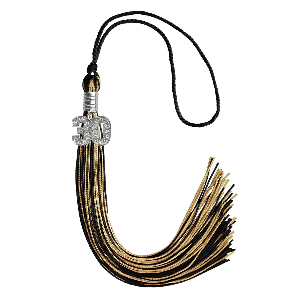 Black/Antique Gold Mixed Color Graduation Tassel with Silver Bling Charm - Endea Graduation