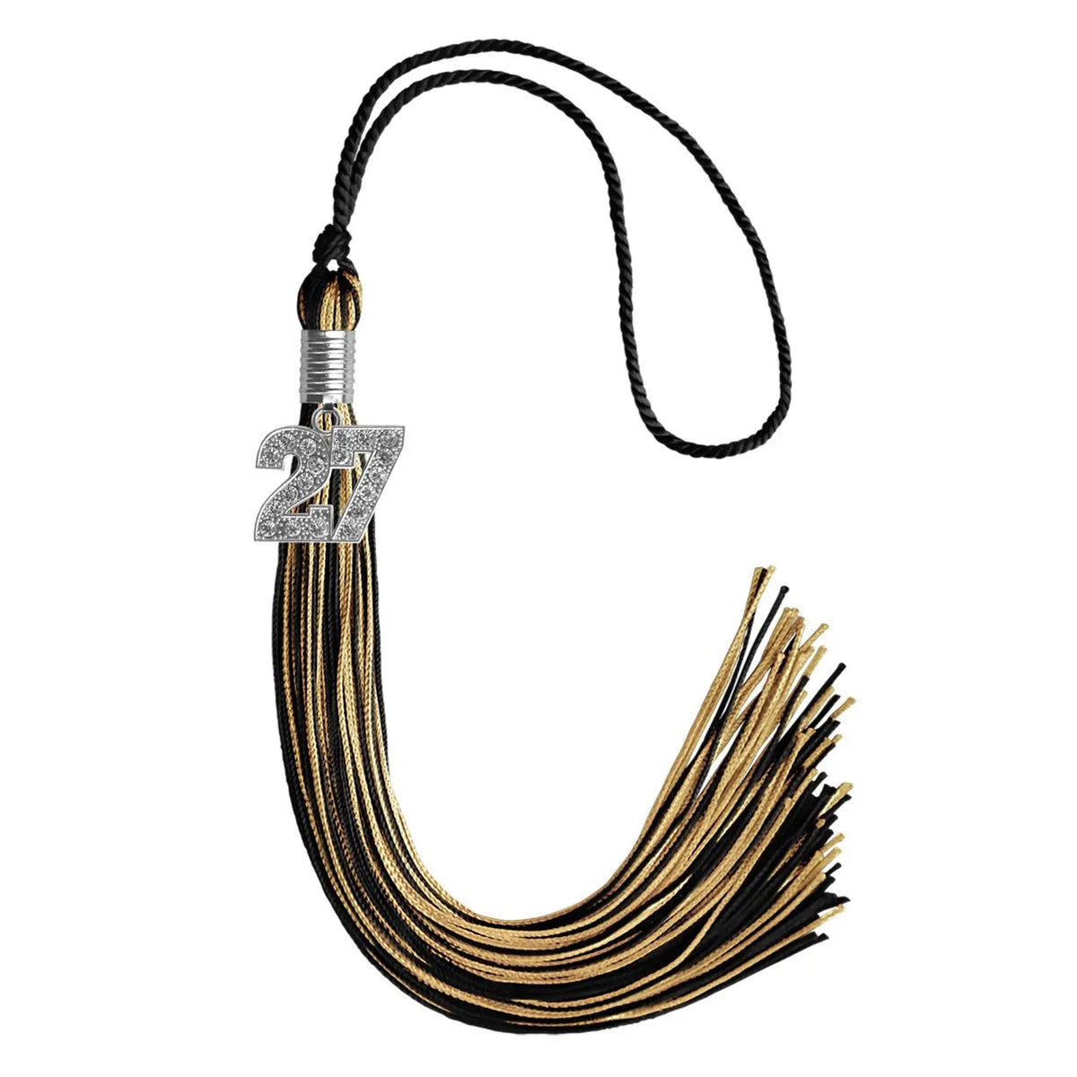Black/Antique Gold Mixed Color Graduation Tassel with Silver Bling Charm - Endea Graduation