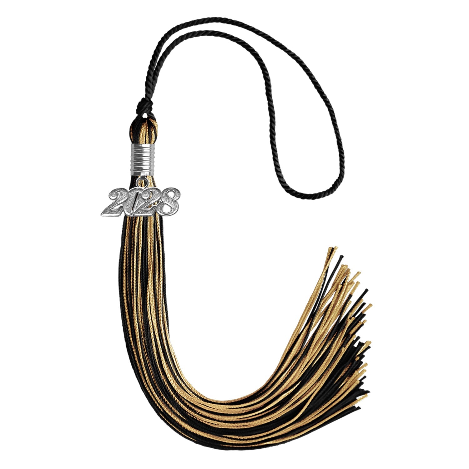 Black/Antique Gold Mixed Color Graduation Tassel with Silver Date Drop - Endea Graduation