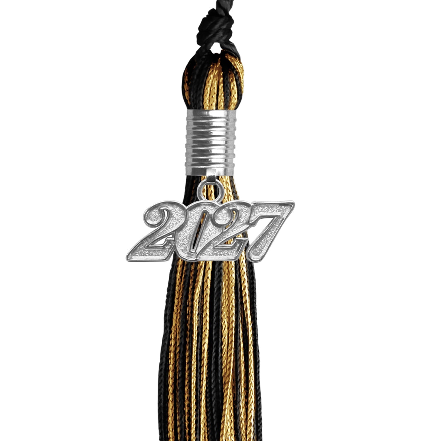 Black/Antique Gold Mixed Color Graduation Tassel with Silver Date Drop - Endea Graduation