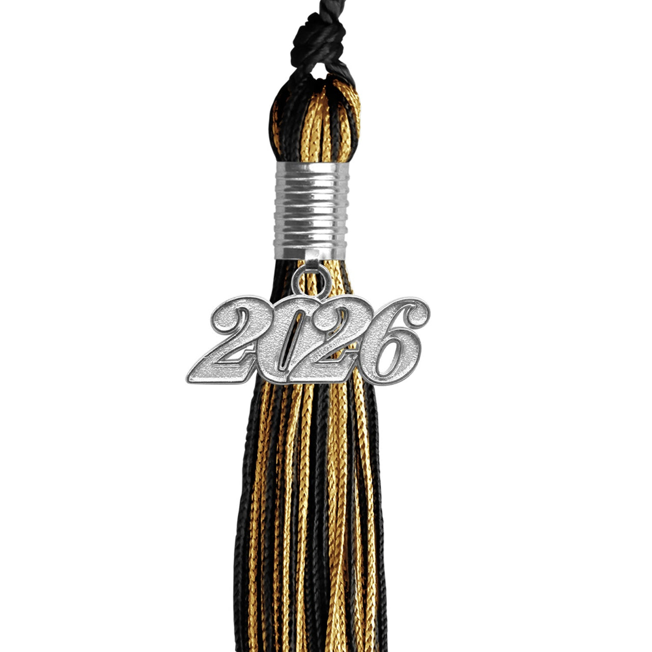 Black/Antique Gold Mixed Color Graduation Tassel with Silver Date Drop - Endea Graduation