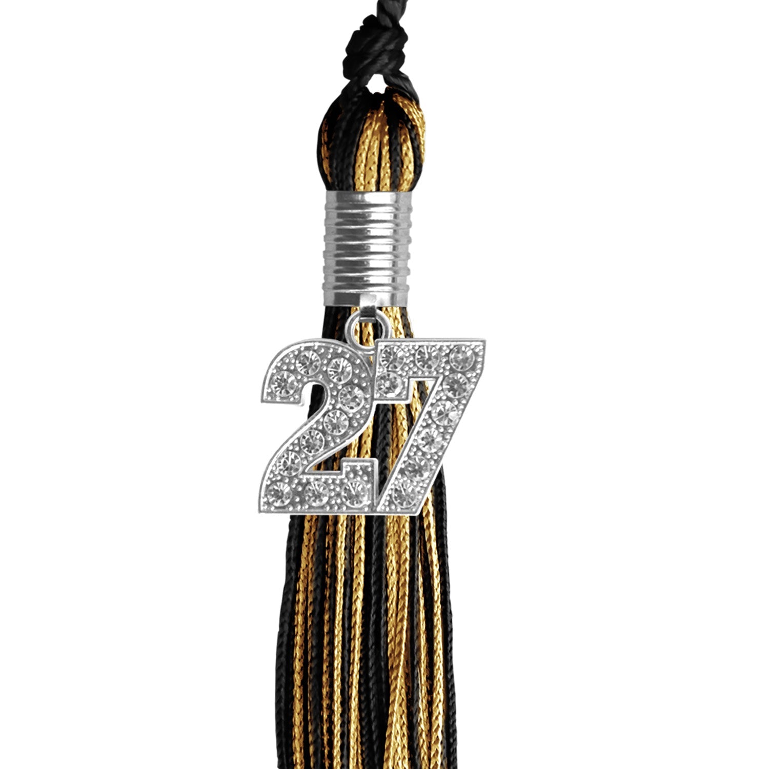 Black/Antique Gold Mixed Color Graduation Tassel with Silver Date Drop - Endea Graduation