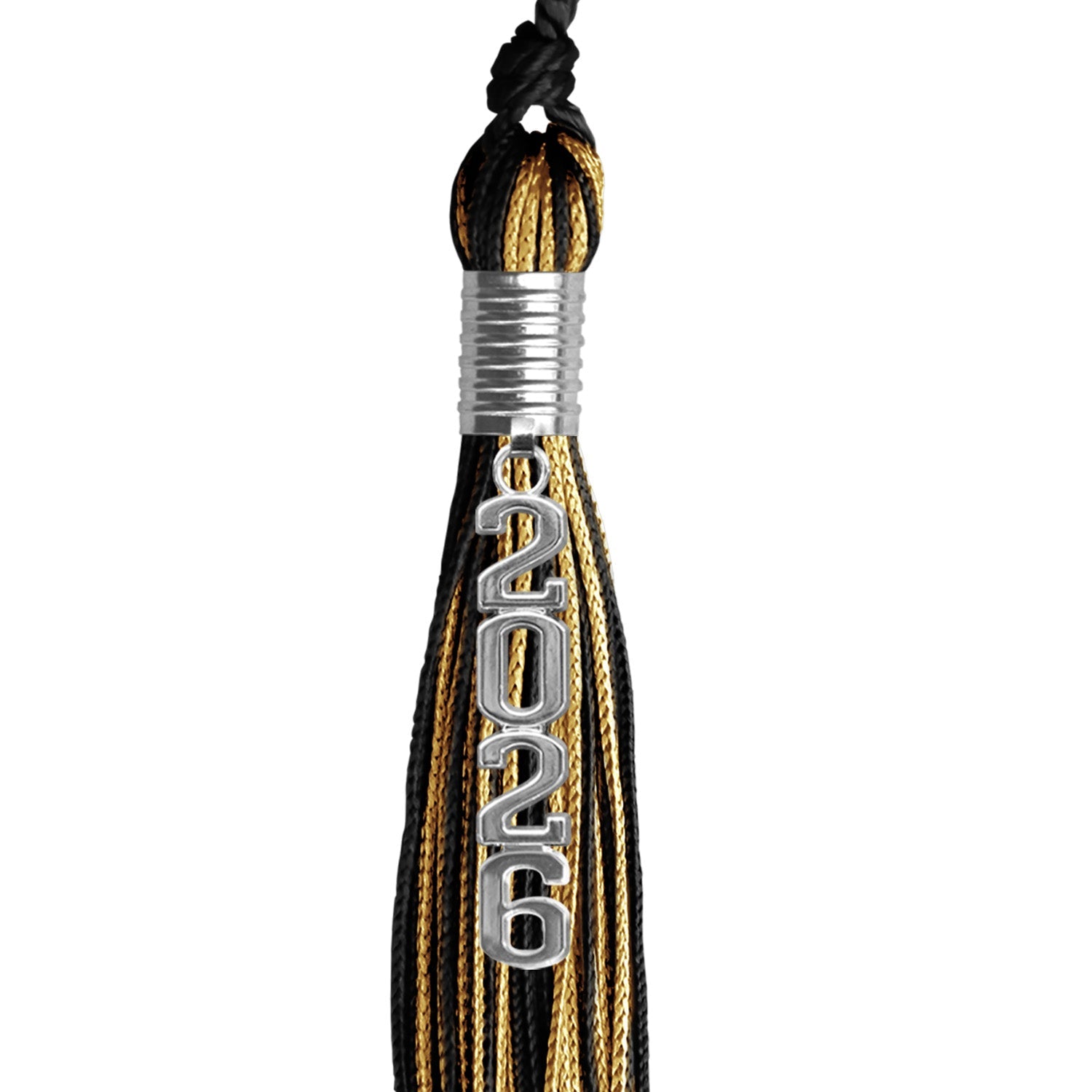Black/Antique Gold Mixed Color Graduation Tassel with Stacked Silver Date Drop - Endea Graduation