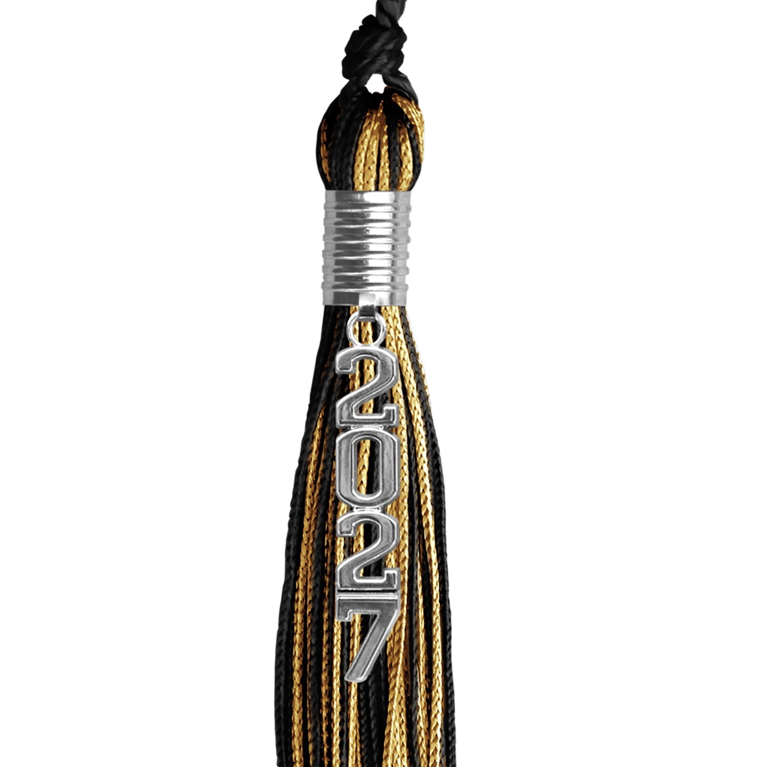 Black/Antique Gold Mixed Color Graduation Tassel with Stacked Silver Date Drop - Endea Graduation