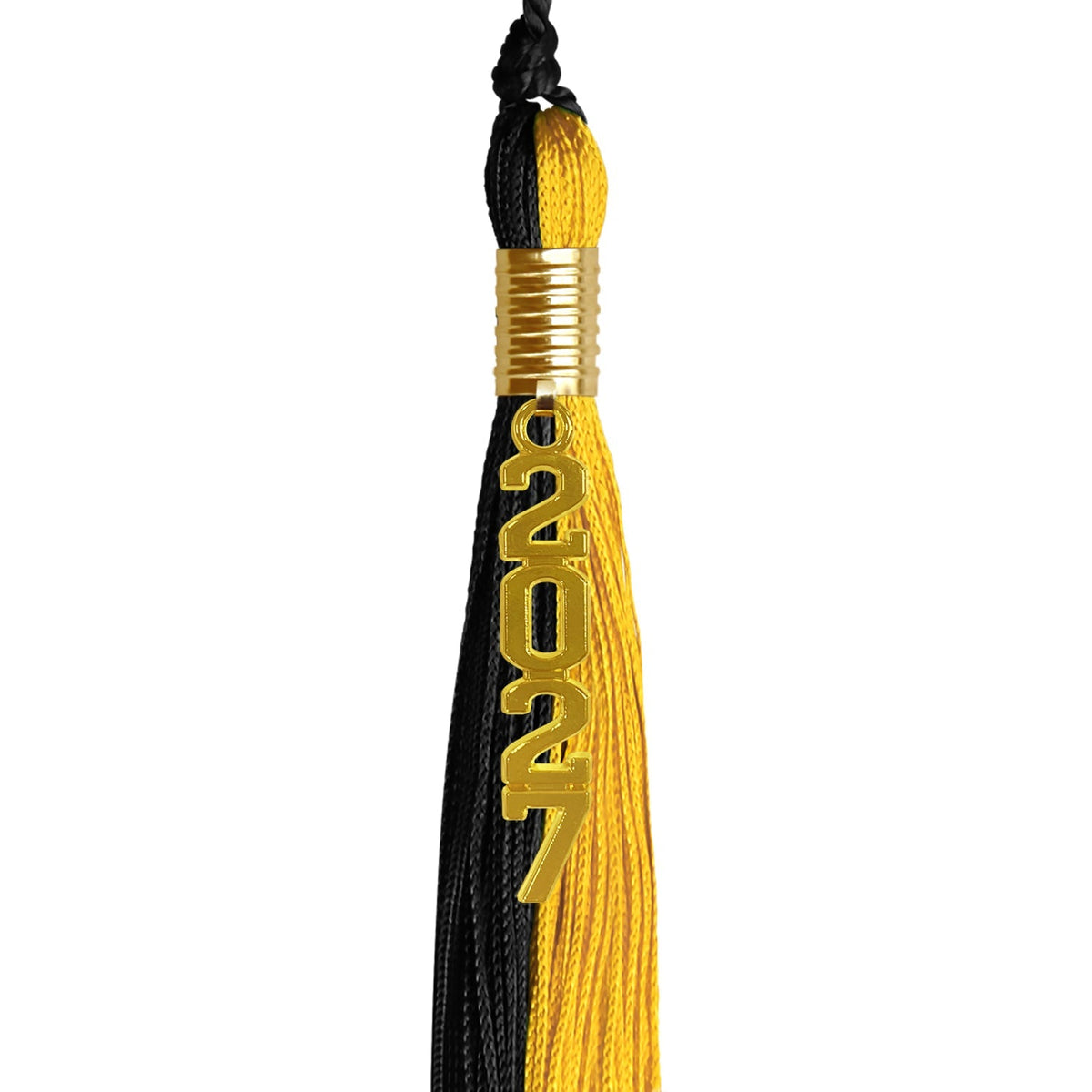 Black/Bright Gold Graduation Tassel with Gold Stacked Date Drop - Endea Graduation