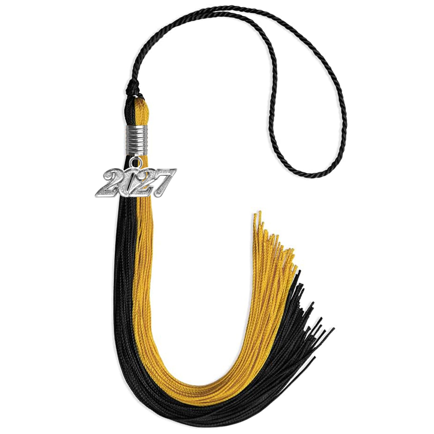 Black/Bright Gold Graduation Tassel with Silver Date Drop - Endea Graduation