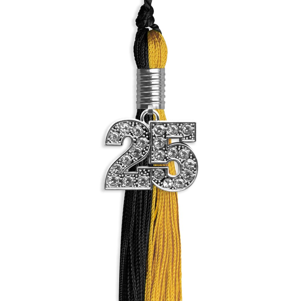 Black/Bright Gold Graduation Tassel with Silver Date Drop - Endea Graduation