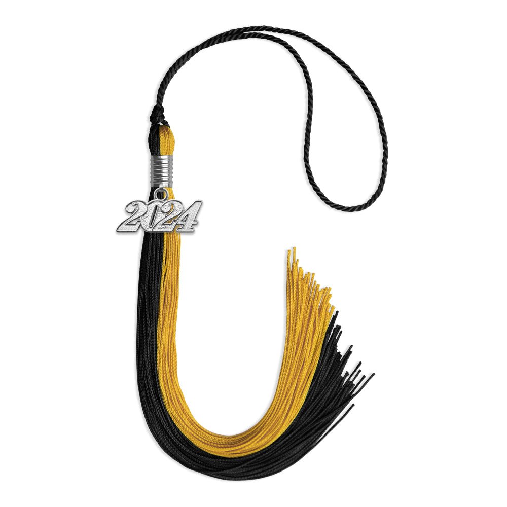 Black/Bright Gold Graduation Tassel with Silver Date Drop - Endea Graduation