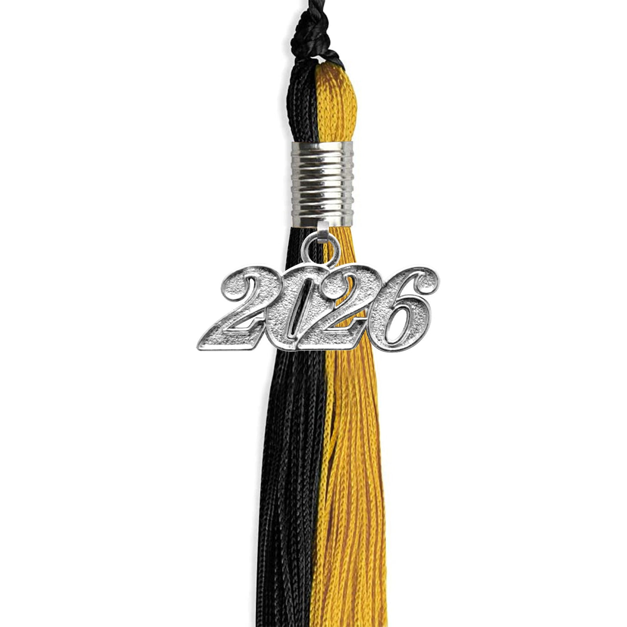 Black/Bright Gold Graduation Tassel with Silver Date Drop - Endea Graduation