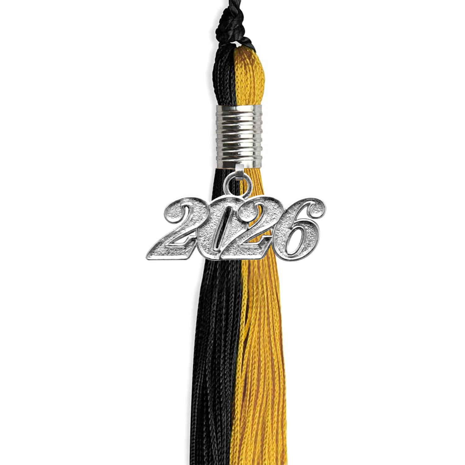 Black/Bright Gold Graduation Tassel with Silver Date Drop - Endea Graduation