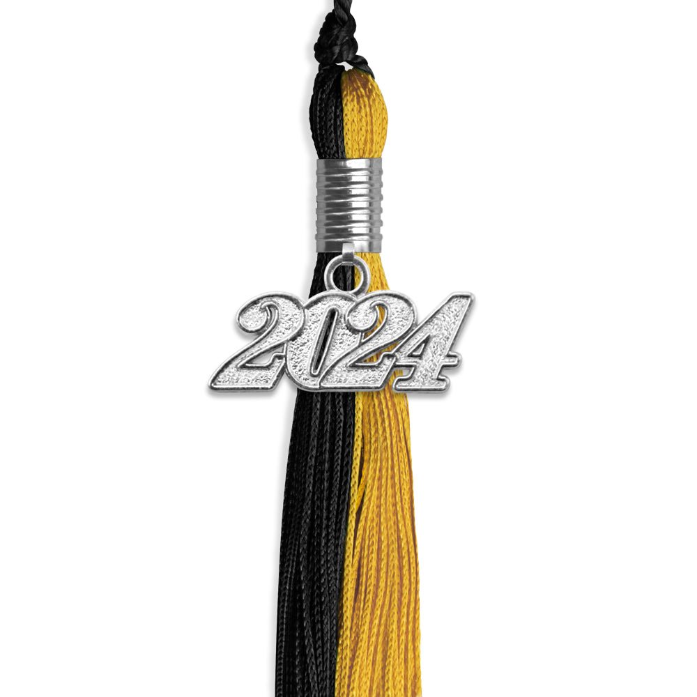 Black/Bright Gold Graduation Tassel with Silver Date Drop - Endea Graduation