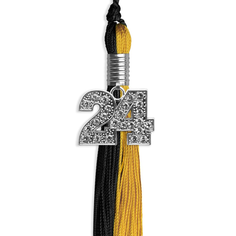 Black/Bright Gold Graduation Tassel with Silver Date Drop - Endea Graduation