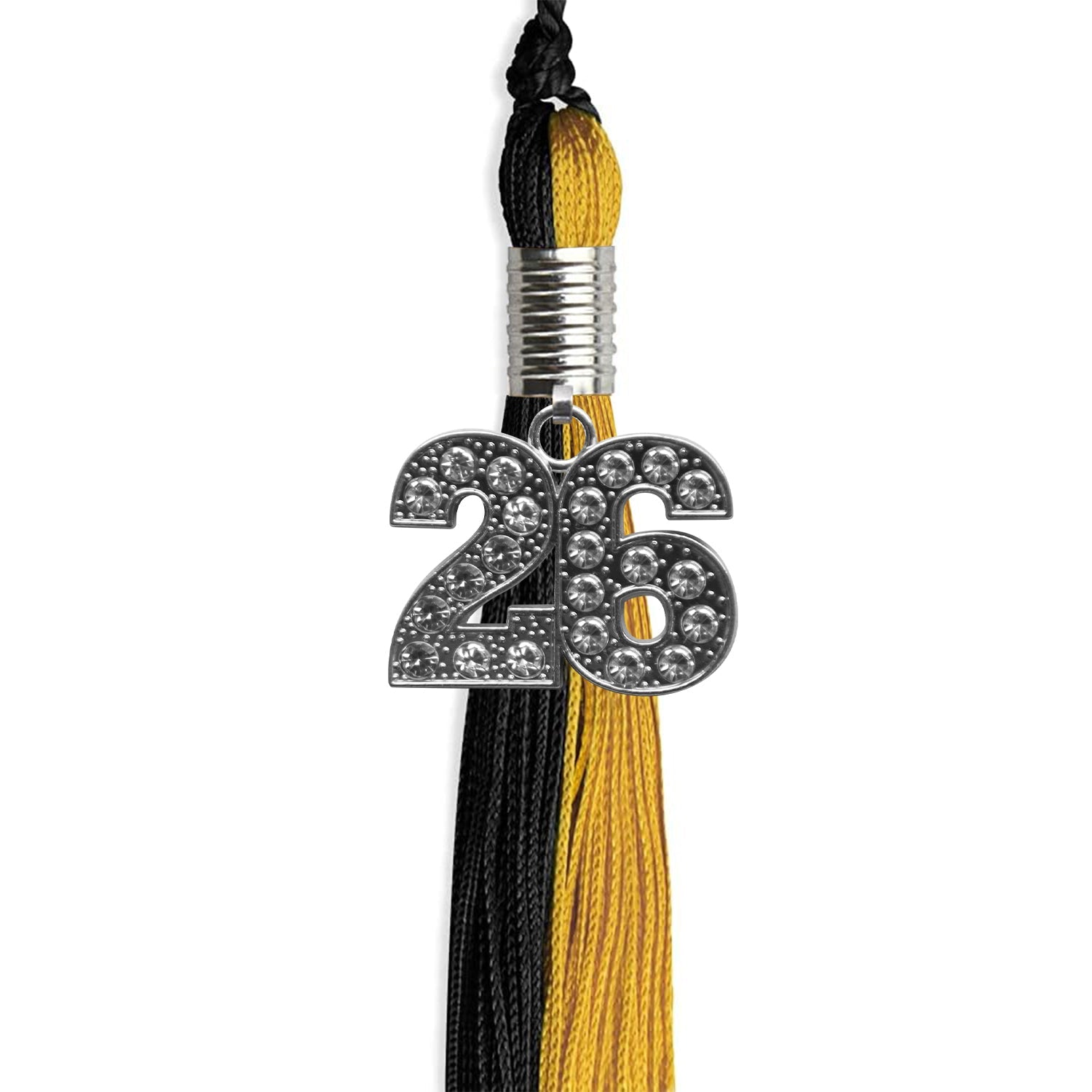 Black/Bright Gold Graduation Tassel with Silver Date Drop - Endea Graduation