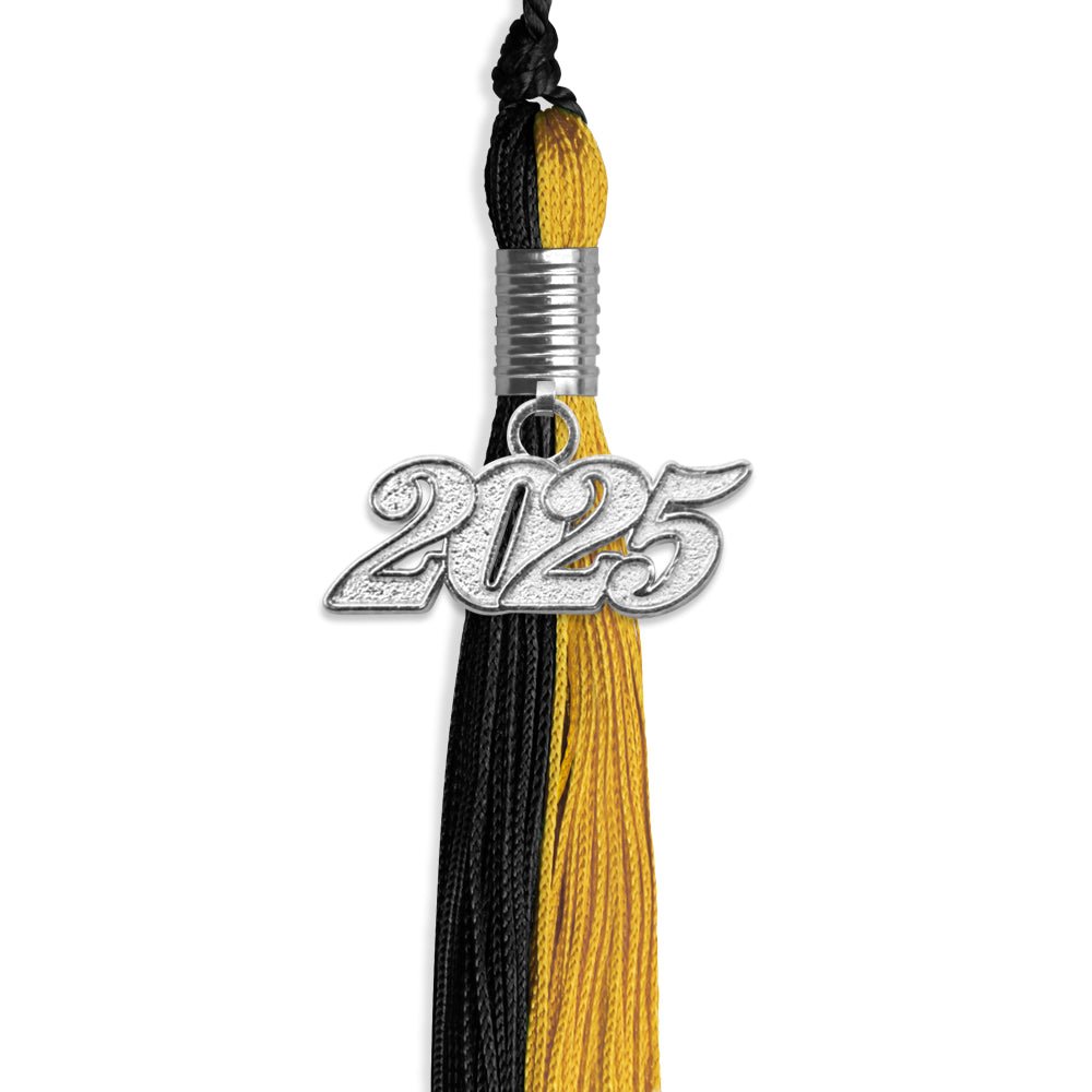 Black/Bright Gold Graduation Tassel with Silver Date Drop - Endea Graduation