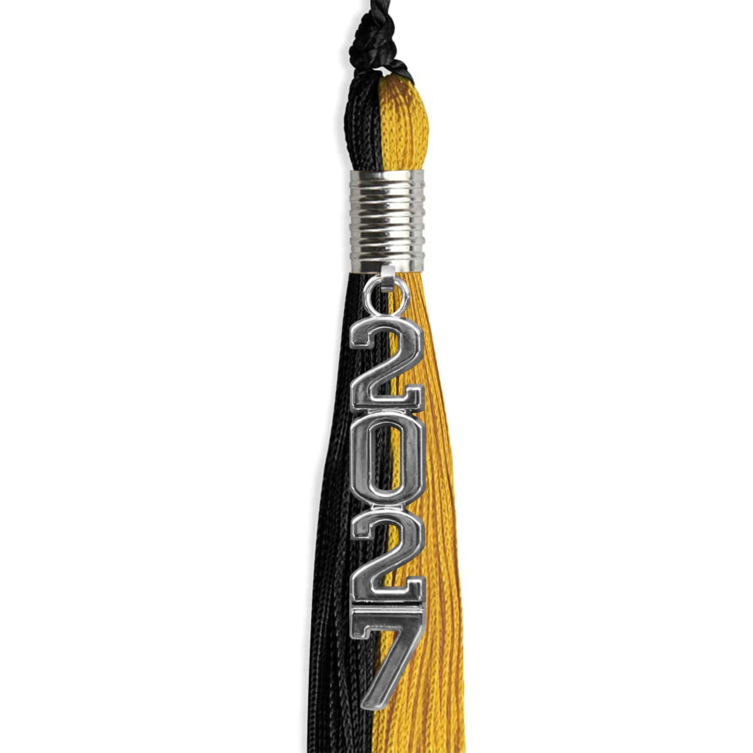 Black/Bright Gold Graduation Tassel with Silver Stacked Date Drop - Endea Graduation