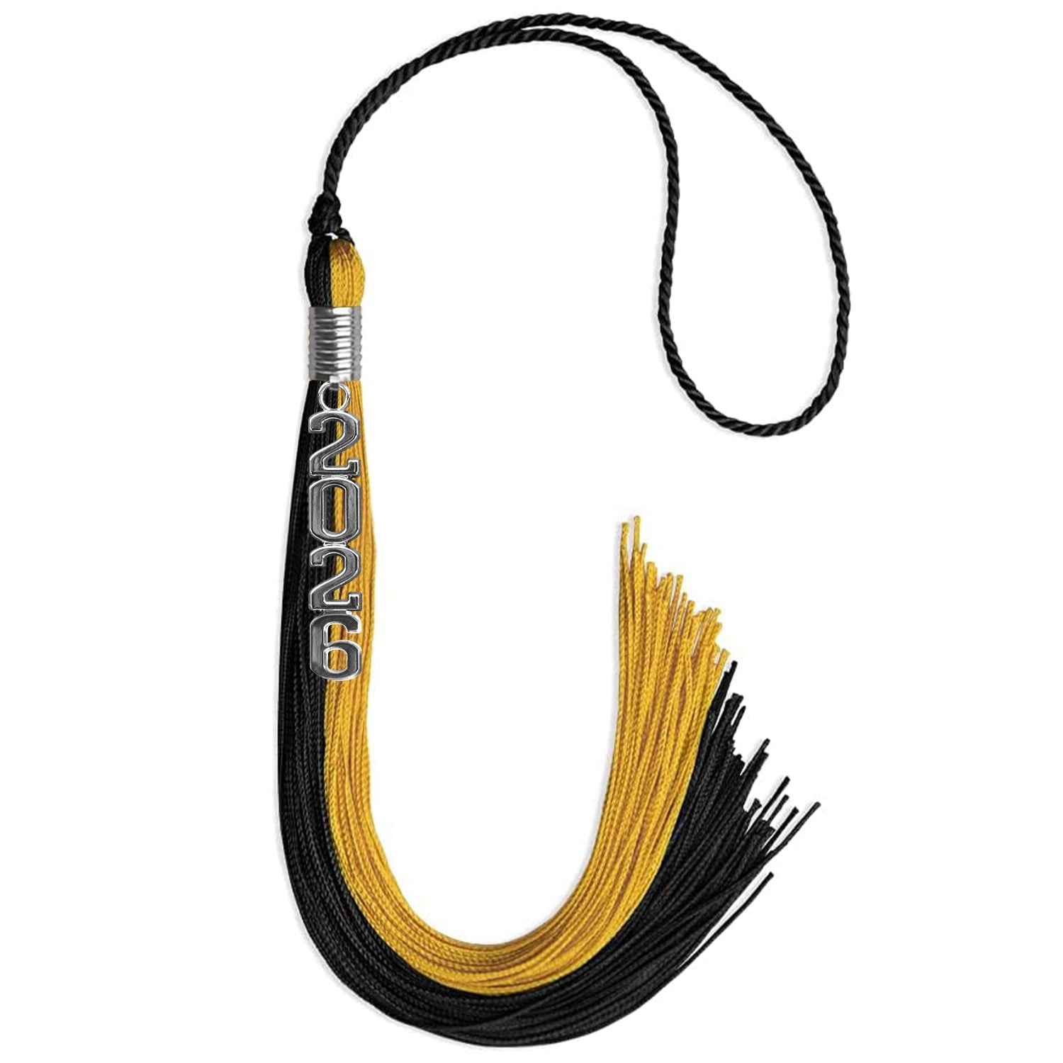 Black/Bright Gold Graduation Tassel with Silver Stacked Date Drop - Endea Graduation