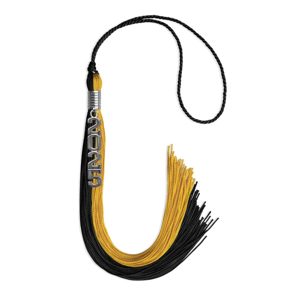 Black/Bright Gold Graduation Tassel with Silver Stacked Date Drop - Endea Graduation