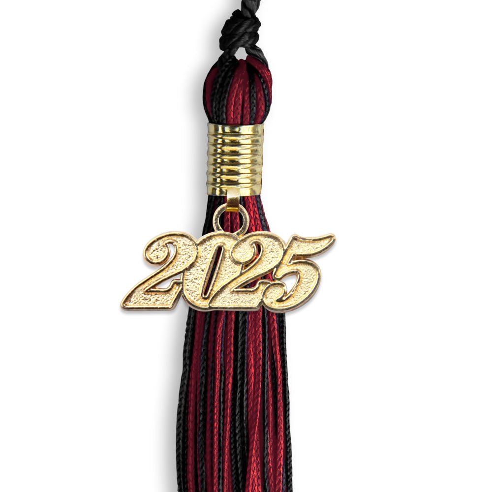 Black/Cardinal Mixed Color Graduation Tassel with Gold Date Drop - Endea Graduation