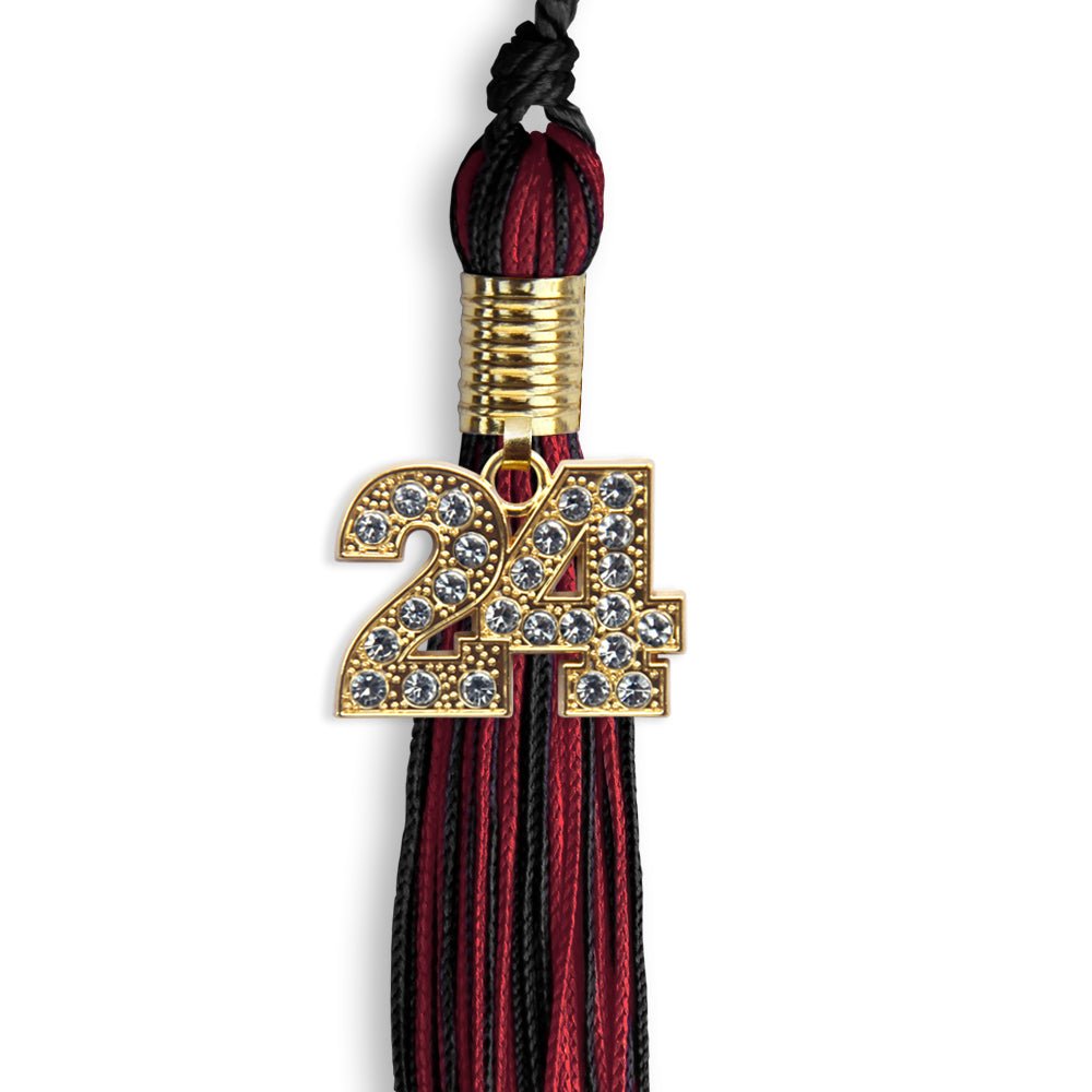 Black/Cardinal Mixed Color Graduation Tassel with Gold Date Drop - Endea Graduation