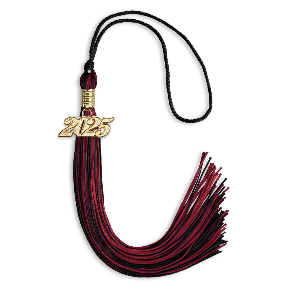 Black/Cardinal Mixed Color Graduation Tassel with Gold Date Drop - Endea Graduation