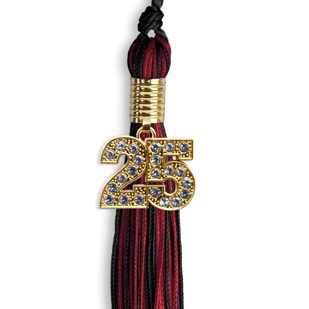 Black/Cardinal Mixed Color Graduation Tassel with Gold Date Drop - Endea Graduation