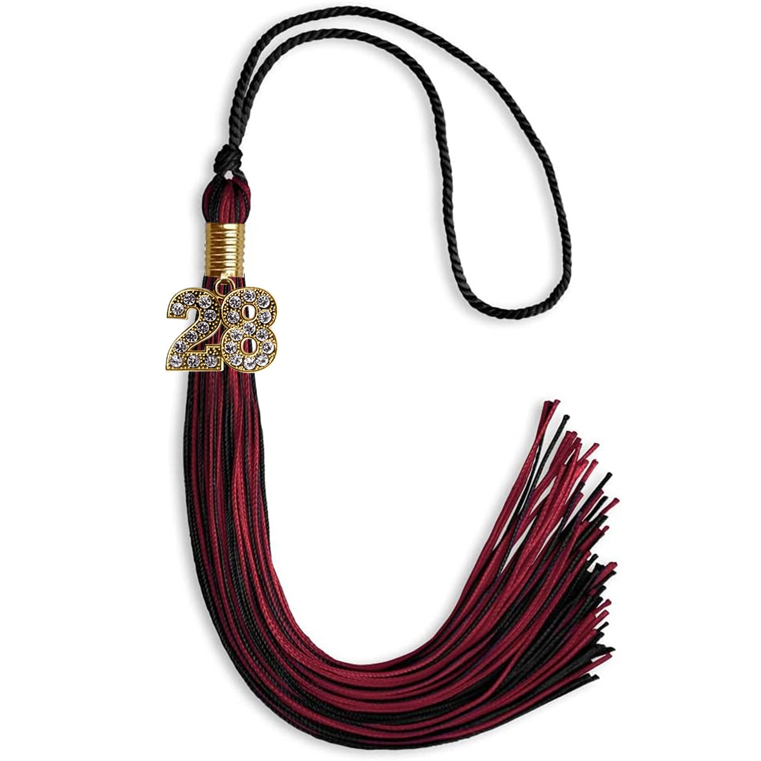 Black/Cardinal Mixed Color Graduation Tassel with Gold Date Drop - Endea Graduation