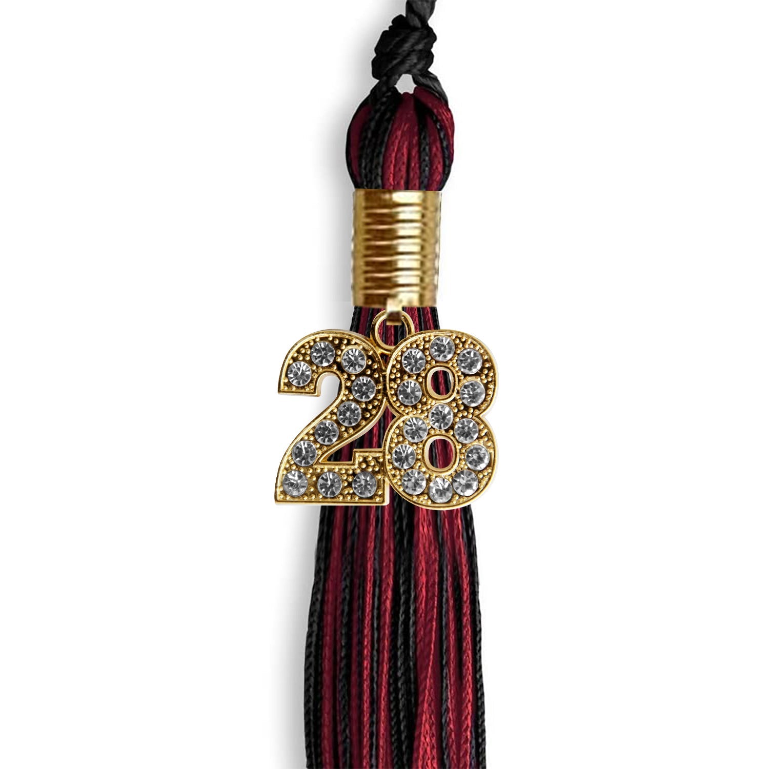 Black/Cardinal Mixed Color Graduation Tassel with Gold Date Drop - Endea Graduation